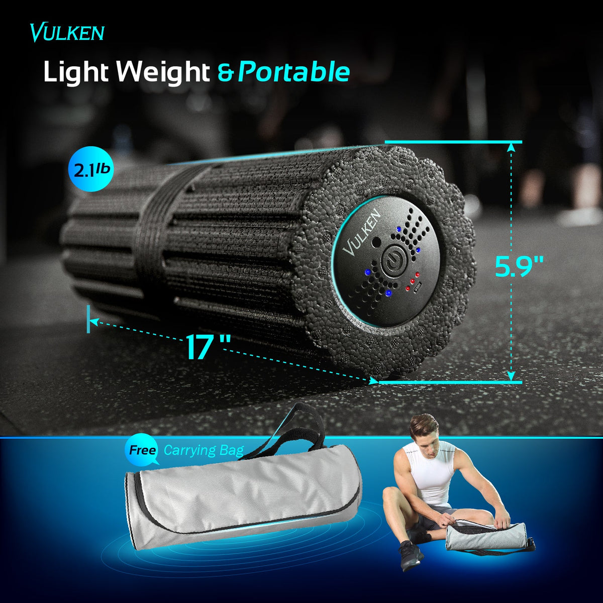 Vibrating Foam Roller for Deep Tissue Massage | 17" Electric Massager Foam Roller | Vibration Muscle Recovery Foam Roller | Vulken Sports Vibrating Foam Roller for Deep Tissue Massage | 17" Electric Massager Foam Roller | Vibration Muscle Recovery Foam Roller | Vulken Sports