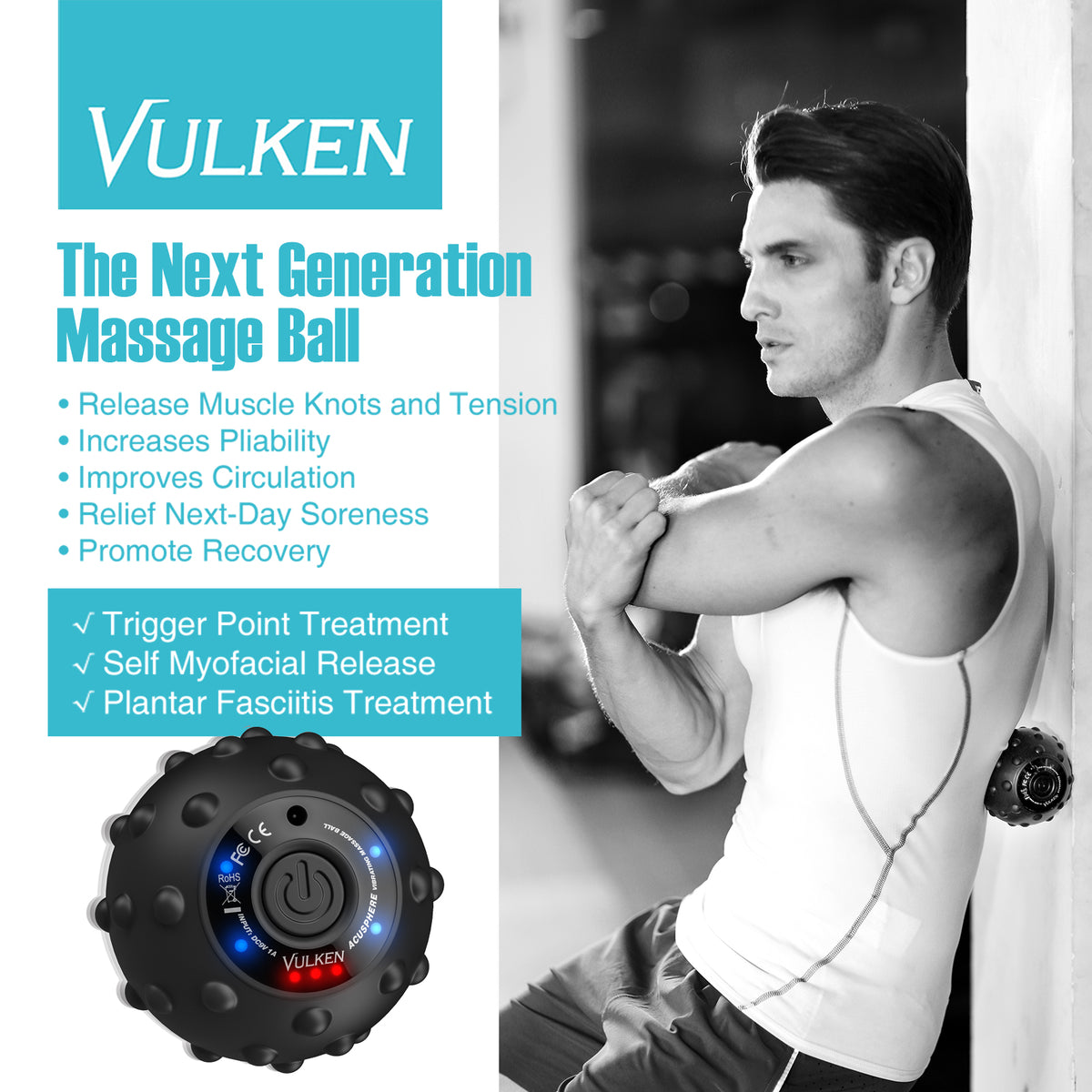 Vibrating Massage Ball Electric Muscle Massage Ball Roller for Muscle Recovery Portable Vibrating Ball for Back Pain | Vulken Sports Vibrating Massage Ball Electric Muscle Massage Ball Roller for Muscle Recovery Portable Vibrating Ball for Back Pain | Vulken Sports